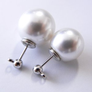 画像3: 樹脂パールシリコンキャッチ 8mm ホワイト/金メッキ 【1ペア入】 (3)