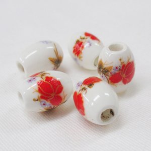 画像1: 陶器ビーズ　楕円花　10×7mm　橙 【5ヶ入】 (1)