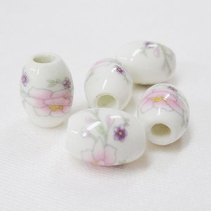 画像1: 陶器ビーズ　楕円花　10×7mm　薄桃 【5ヶ入】 (1)