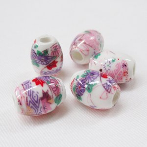 画像1: 陶器ビーズ　楕円花　10×7mm　桃紫 【5ヶ入】 (1)