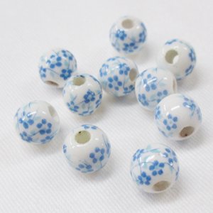 画像1: 陶器ビーズ　丸花　6mm　水色 【10ヶ入】 (1)