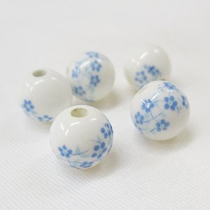 画像1: 陶器ビーズ　丸花　8mm　水色 【5ヶ入】 (1)