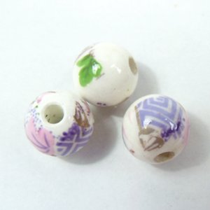 画像2: 陶器ビーズ　丸花　10mm　薄桃 【5ヶ入】 (2)