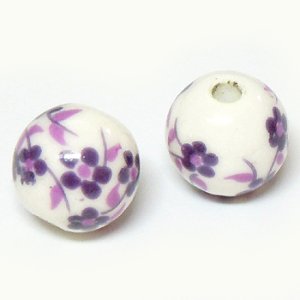 画像1: 陶器ビーズ　丸花　16mm　紫 【2ヶ入】 (1)