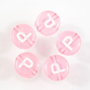 画像1: アルファベットビーズ　7mm　 P　クリアピンク 【5ヶ入】 (1)