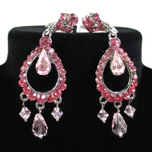 画像3: 【ブライダル】チェコガラス使用　イヤリング&ネックレスセット　S2-007　ローズ/シルバー (3)