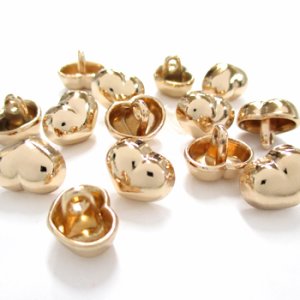 画像2: ダイキャストボタン ハート(裏穴) 9×12mm 代用金メッキ 【5ヶ入】 (2)