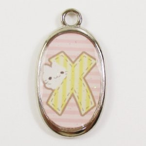 画像1: イニシャルにゃん　楕円　X　ニッケル 【1ヶ入】 (1)