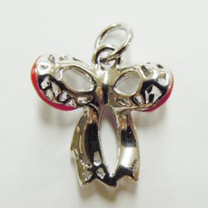 画像2: リボンチャーム　レッド×シルバー 【1ヶ入】 (2)