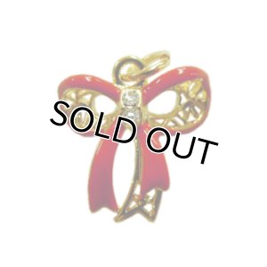 画像1: リボンチャーム　レッド×ゴールド 【1ヶ入】 (1)