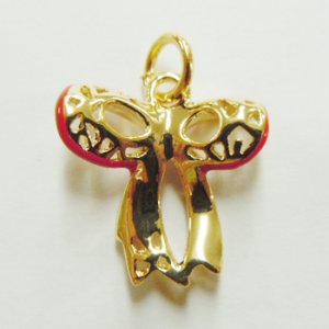 画像2: リボンチャーム　レッド×ゴールド 【1ヶ入】 (2)