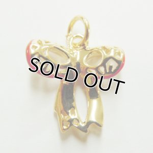 画像2: リボンチャーム　レッド×ゴールド 【1ヶ入】 (2)