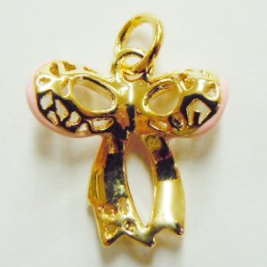 画像2: リボンチャーム　ピンク×ゴールド 【1ヶ入】 (2)