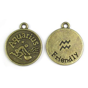 画像2: メタルチャーム　コイン12星座　水瓶座　真鍮古美 【1ヶ入】 (2)
