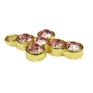 画像2: スワロフスキー6石クロス　18×14mm　ライトローズ×ゴールド 【1ヶ入】 (2)