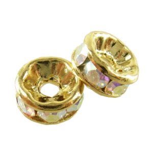 画像1: 平ロンデル　4mm　クリスタルAB/金メッキ 【4ヶ入】 (1)