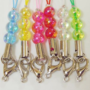 画像2: オーロラ3玉ストラップ 逆フック ピンク 【2本入】 (2)